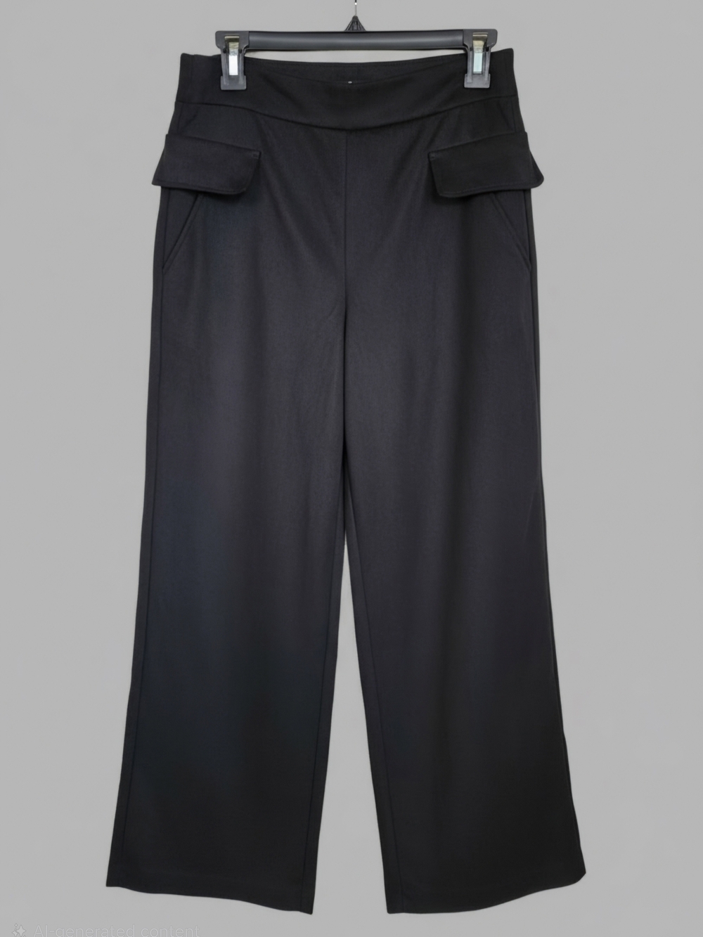Faux Suede Black Wide-Leg Pants Size M Cargo Flap Pockets